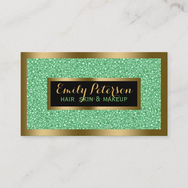 Green Fax Glitzer Gold Accents Makeup Visitenkarte (Vorderseite)