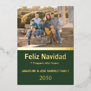 Green Feliz Navidad Foto Gold Folien Feiertagskarte