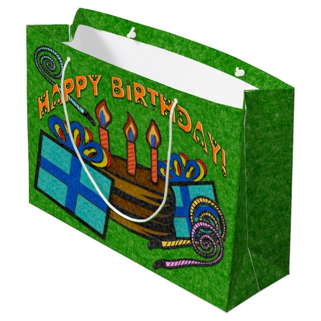Green Felt Board Geburtstag Große Geschenktüte (Rückseite Schrägansicht)