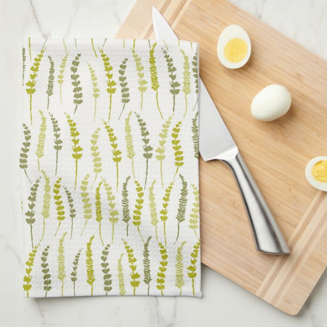 Green Fern Print for Natural Kitchen Geschirrtuch (Viertel Falte)
