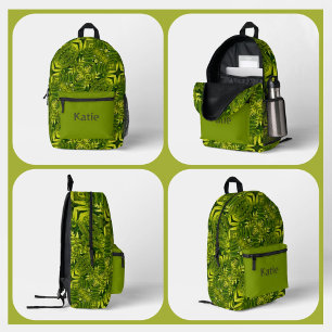 Green Ferns Kaleidoscope Boho Chic Abstrakt Bedruckter Rucksack