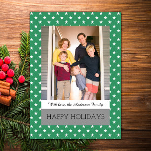 Green Festivals Stars Holiday Foto Flat Card Feiertagskarte