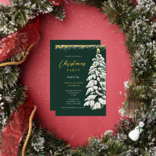 Green Festive Gold Snow Tree Weihnachten Party Folieneinladung