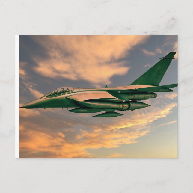 Green Fighter Jet Aircraft Postkarte (Vorderseite)
