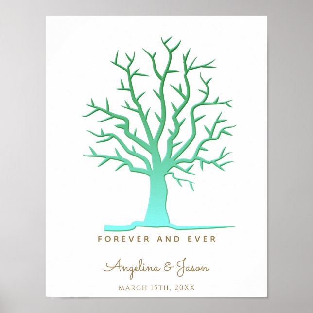 Green Fingerprint Tree Wedding Gästebuch (Vorne)