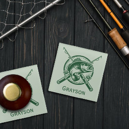 Green Fisherman Pole und Fische Personalisiert Glasuntersetzer
