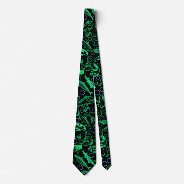 Green Fishing Muster 10.w Black BG Krawatte (Vorderseite)