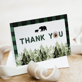 Green Flannel Bear Pine Tree Thank You Card Einladung