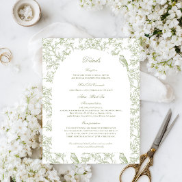 Green Floral and Bird Toile Enclosure Cards Begleitkarte