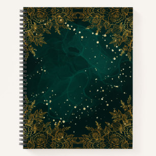 Green Floral and Gold Spiral Notebook Notizbuch