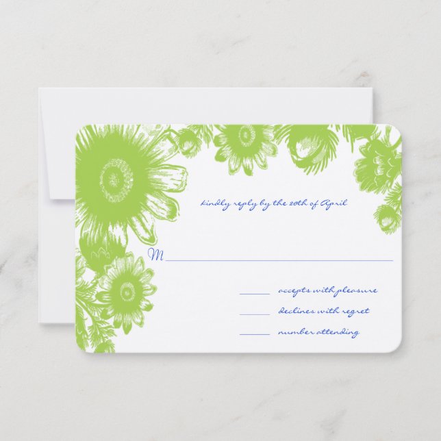 Green Floral and Lapis Blue Wedding RSVP Card (Vorderseite)