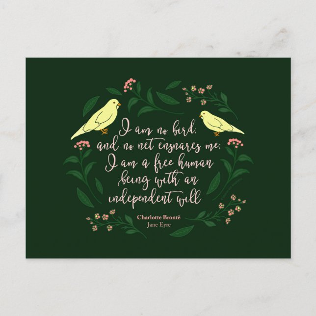 Green Floral Bird Charlotte Bronte Jane Eyre Zitat Postkarte (Vorderseite)