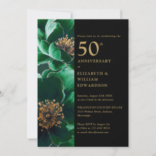 Green Floral Black und Gold Chic 50 Jahre alt Einladung