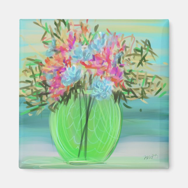 Green Floral Bouquet Originelle Kunst Magnet (Vorne)