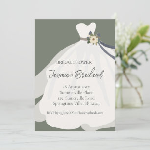 Green Floral Bride Gown Brautparty Einladung