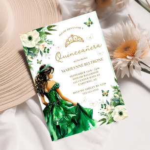 Green Floral Dress Butterfly Quinceañera Einladung