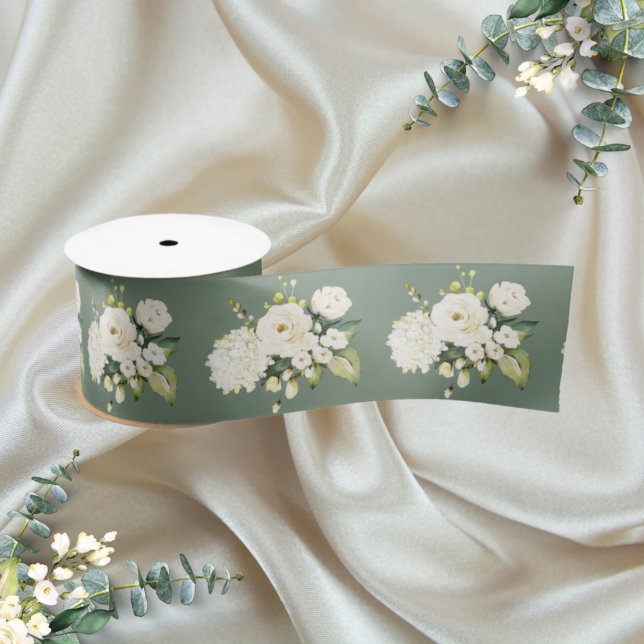 Green Floral Elegant Satin Ribbon Satinband (Von Creator hochgeladen)