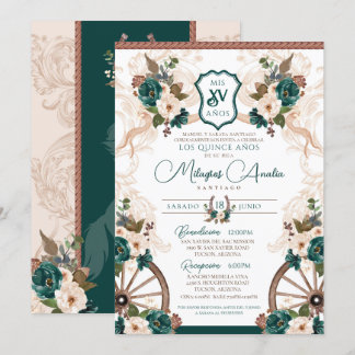 Green Floral Elegante Charro Western Quinceanera Einladung