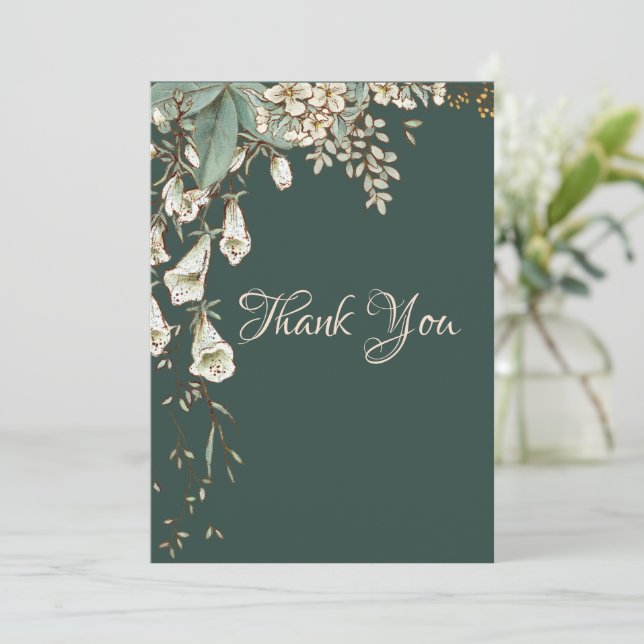 Green Floral Garland Script Elegante Hochzeit Dankeskarte (Stehend Vorderseite)