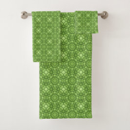 Green floral geometric patterned  badhandtuch set