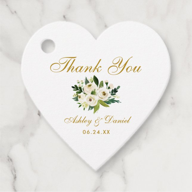 Green Floral Gold Hochzeit Vielen Dank Herz Geschenkanhänger (Vorderseite)