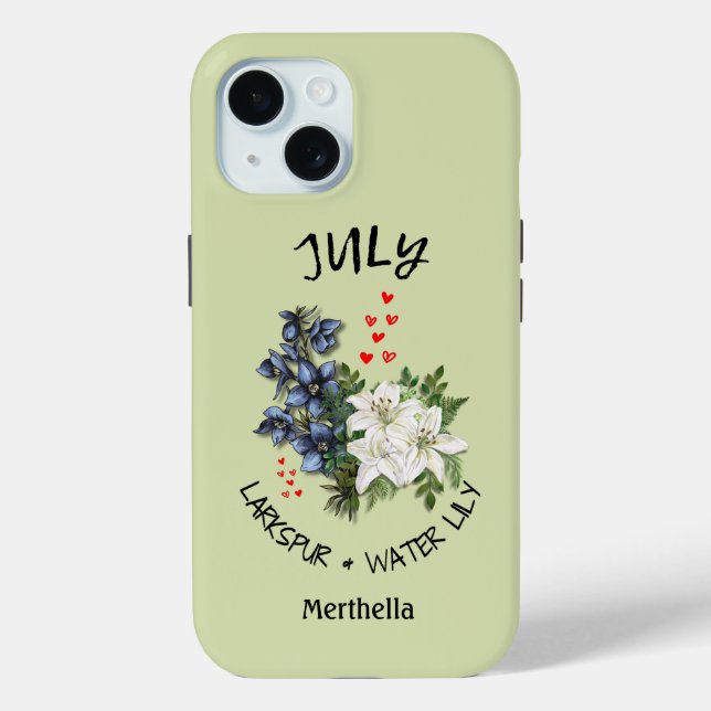 Green Floral JULI Geburtsmonat Blume Individuelle  Case-Mate iPhone Hülle (Rückseite)