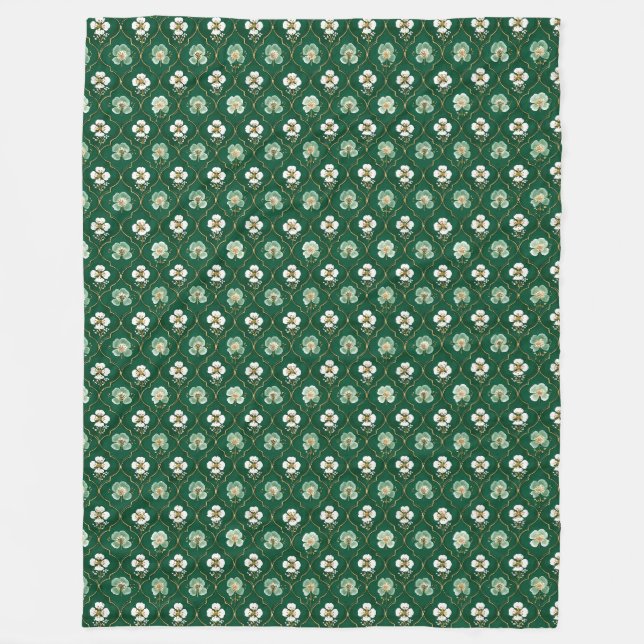 Green Floral Lattice Pattern Fleecedecke (Vorderseite)