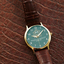  Green Floral Monogram Wedding Personalized Couple Armbanduhr