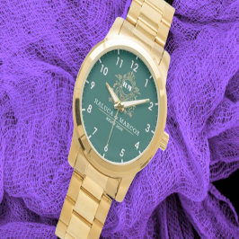  Green Floral Monogram Wedding Personalized Couple Armbanduhr