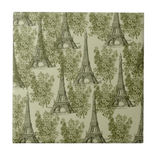 Green Floral Paris Eiffel Tower Fliese