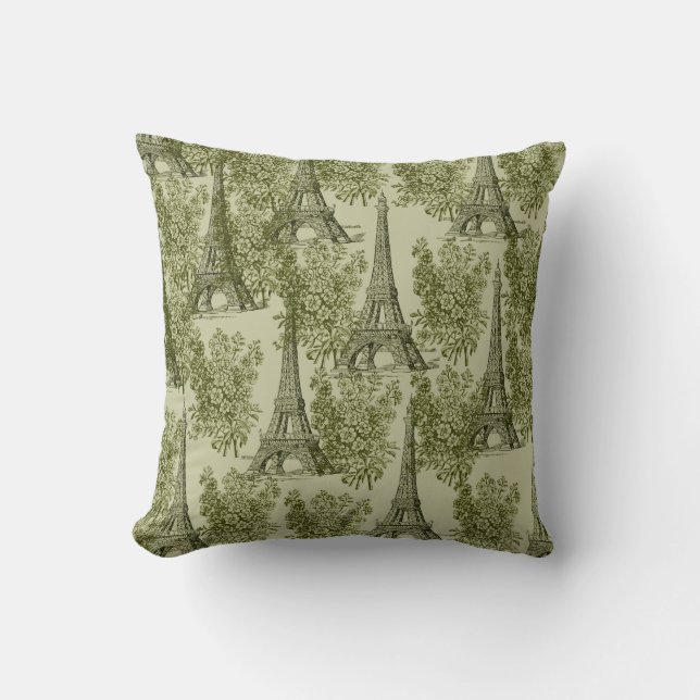 Green Floral Paris Eiffel Tower Kissen (Vorderseite)