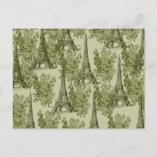 Green Floral Paris Eiffel Tower Postkarte