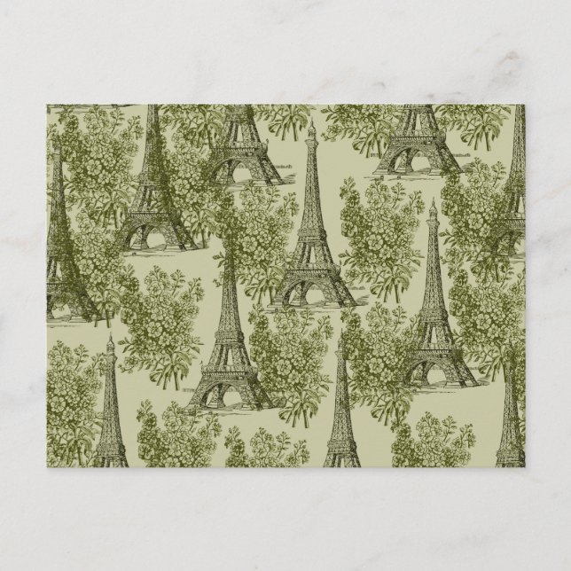 Green Floral Paris Eiffel Tower Postkarte (Vorderseite)