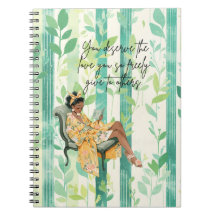 Green Floral Pattern Black Girl Reading Writer's