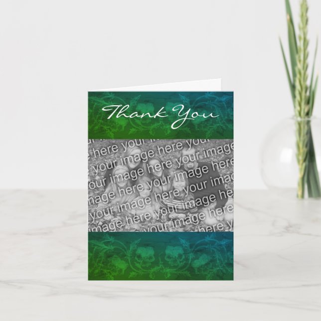 Green Floral Personalisiert Vielen Dank Foto Card Dankeskarte (Vorderseite)