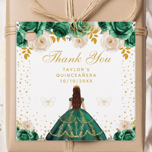 Green Floral Princess Quinceañera Geschenkanhänger (Von Creator hochgeladen)