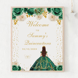 Green Floral Princess Quinceañera Willkommen Poster