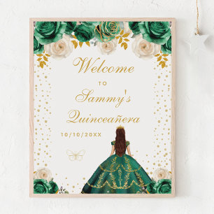 Green Floral Princess Quinceañera Willkommen Poster