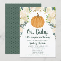 Green Floral Pumpkin Fall Baby Shower