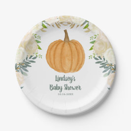 Green Floral Pumpkin Fall Baby Shower Pappteller