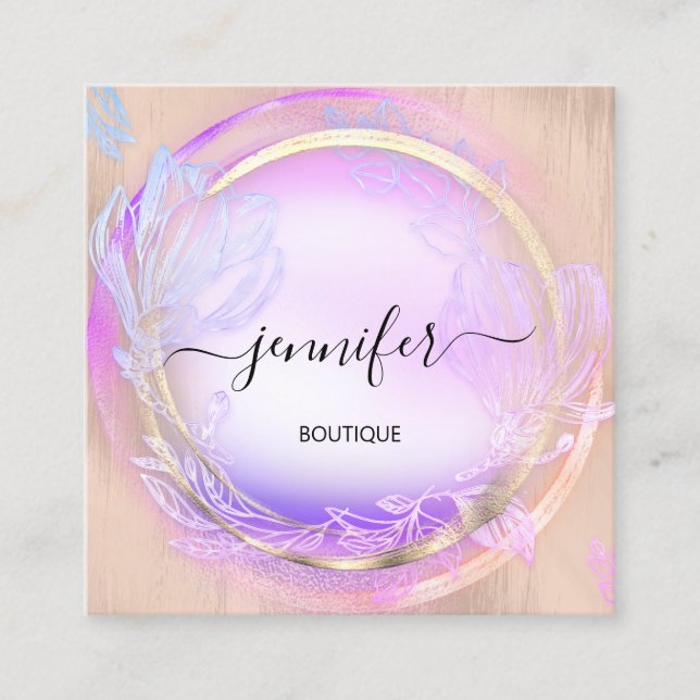 Green Floral QRCode Beruflich Shop Beautique Quadratische Visitenkarte (Vorderseite)