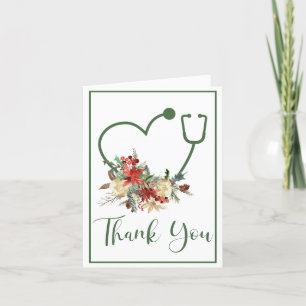 Green Floral Stethoscope Herzlich Willkommen Dankeskarte