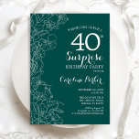 Green Floral Surprise 40th Birthday Party Einladung<br><div class="desc">Teal Green Surprise 40th Birthday Party Invitation. Minimalist modern design featuring botanical accents and typography script font. Simple floral invite card perfect for a stylish female surprise bday celebration. Can be customized to any age. Printed Zazzle invitations or instant download digital template.</div>