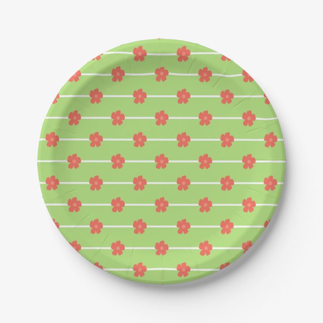 Green Floral Tiles Pappteller (Vorderseite)