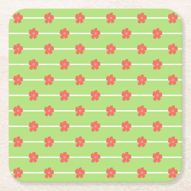 Green Floral Tiles Rechteckiger Pappuntersetzer (Vorderseite)