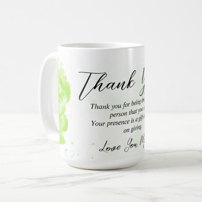 Green Floral Vielen Dank Mama Geschenkidee Kaffeetasse (Vorderseite Links)