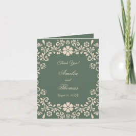 Green Floral Vintage Hochzeit Danke Karte