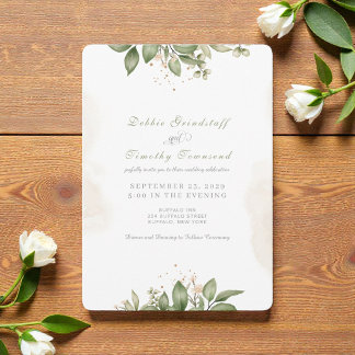 Green Floral Watercolor Frame Wedding Invitation 