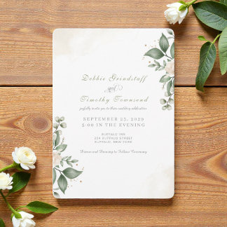 Green Floral Watercolor Frame Wedding Invitation  Einladung