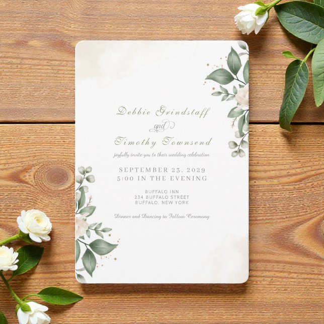 Green Floral Watercolor Frame Wedding Invitation  Einladung (Von Creator hochgeladen)